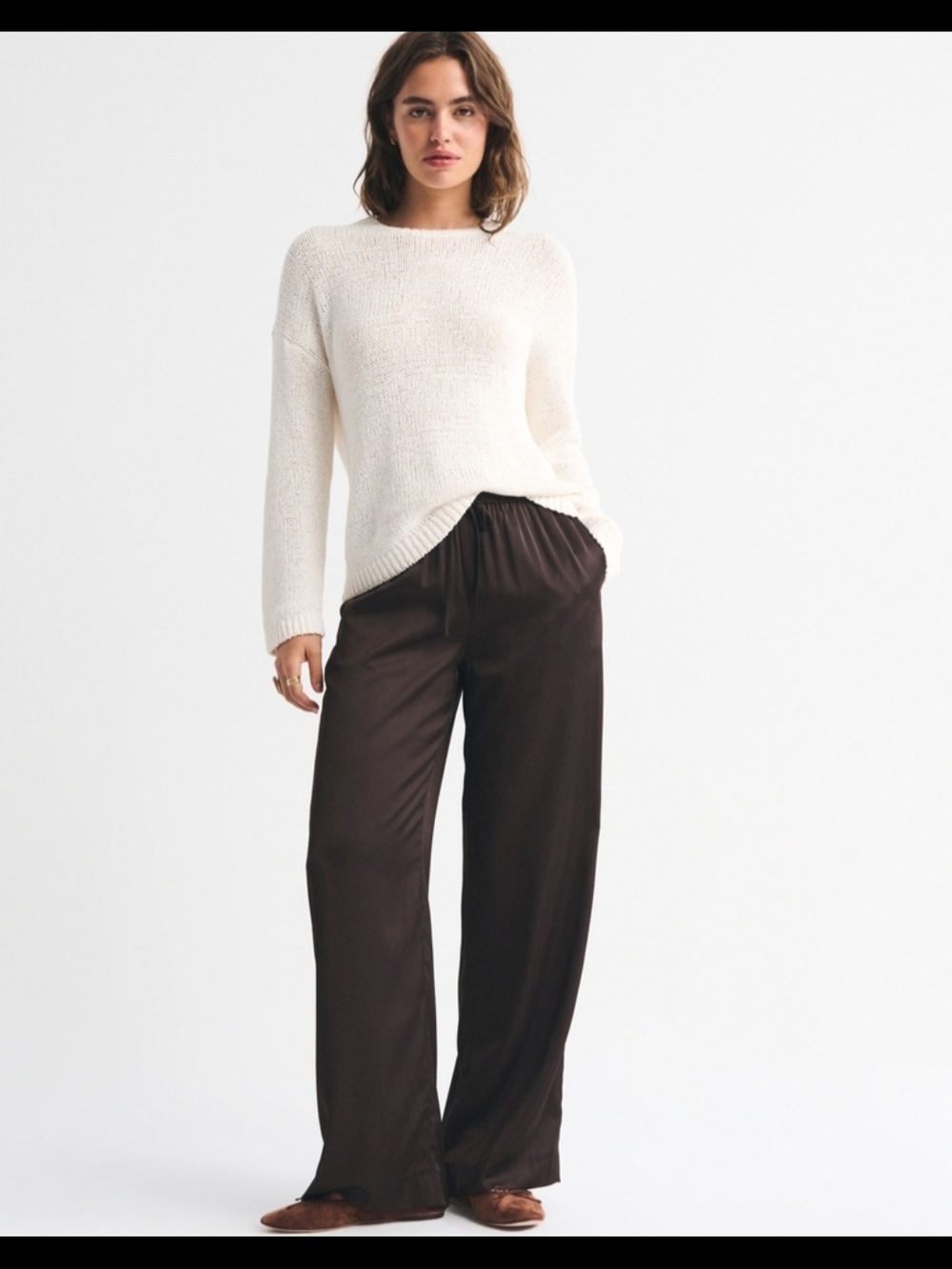 Abercrombie Satin Pants in Dark Brown Petite SMALL